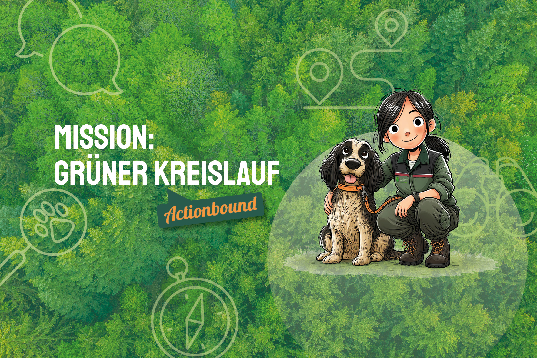 Lea Grünblatt mit Hund Rinde Das Bild zeigt die Sympathiefigur Lea Grünblatt mit Hund Rinde.